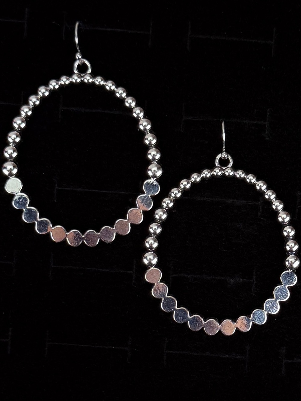 Silver Tone Bead Aacents Hoop Pierced Dangle Earrings